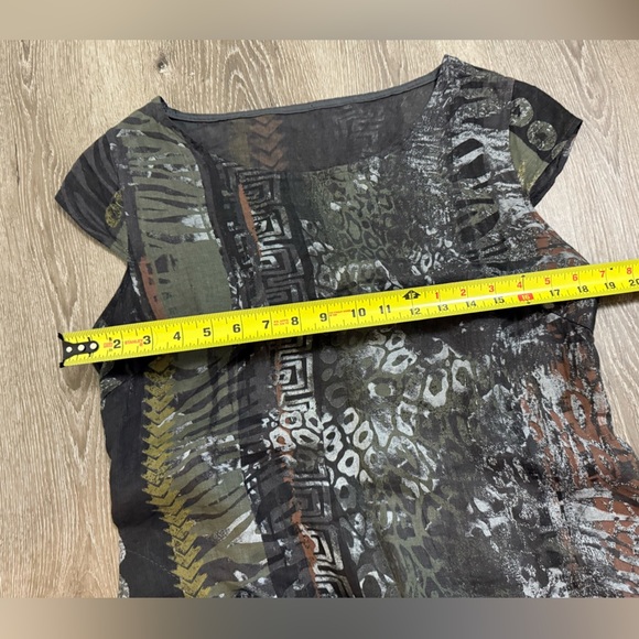 100% Linen TG.U Midi Dress Made in Italy Cap Sleeves Animal Print Small Safari - Picture 8 of 8